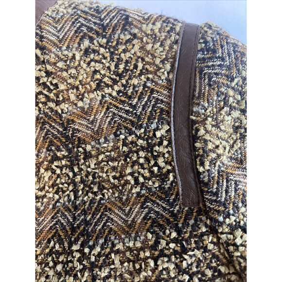 Doncaster Blazer Women's 2 Small Brown Tweed Wool Blend Leather Trim Button Up - Picture 6 of 11
